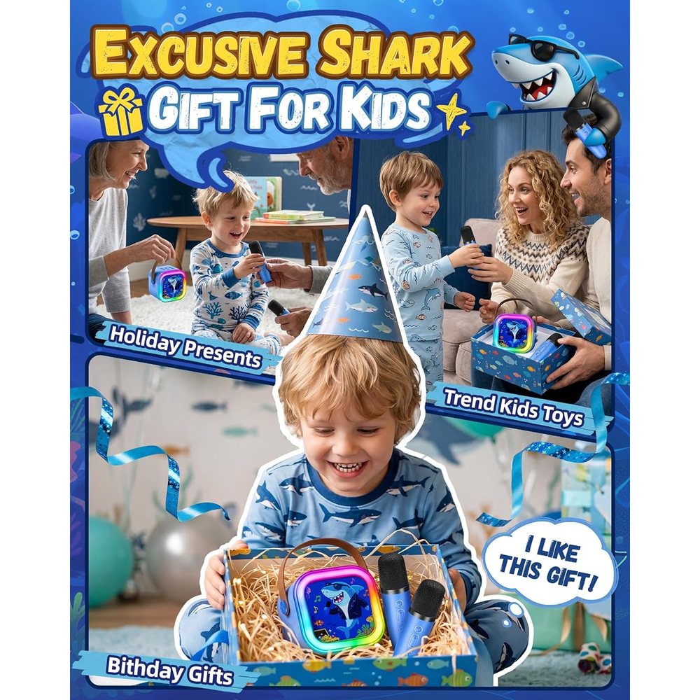 IROO Karaoke Machine, Limited Edition Shark, Blue, view 2