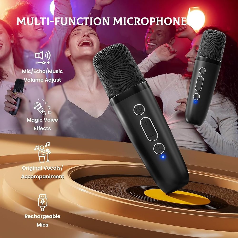 IROO Mini Karaoke Machine, Black, 2 Wireless Mics, view 3