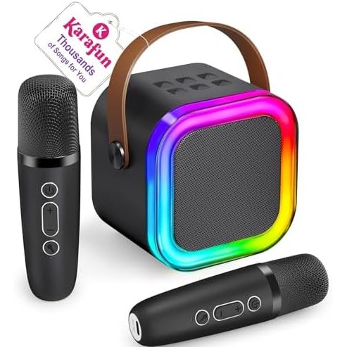 IROO Mini Karaoke Machine, Black, 2 Wireless Mics