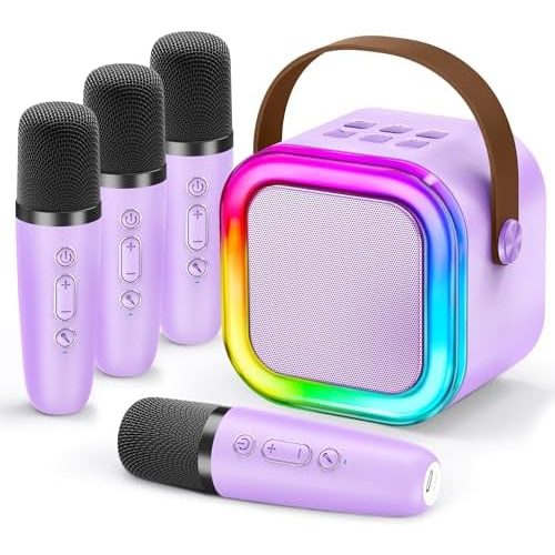 IROO Mini Karaoke Machine, Lavender, 4 Wireless Mics