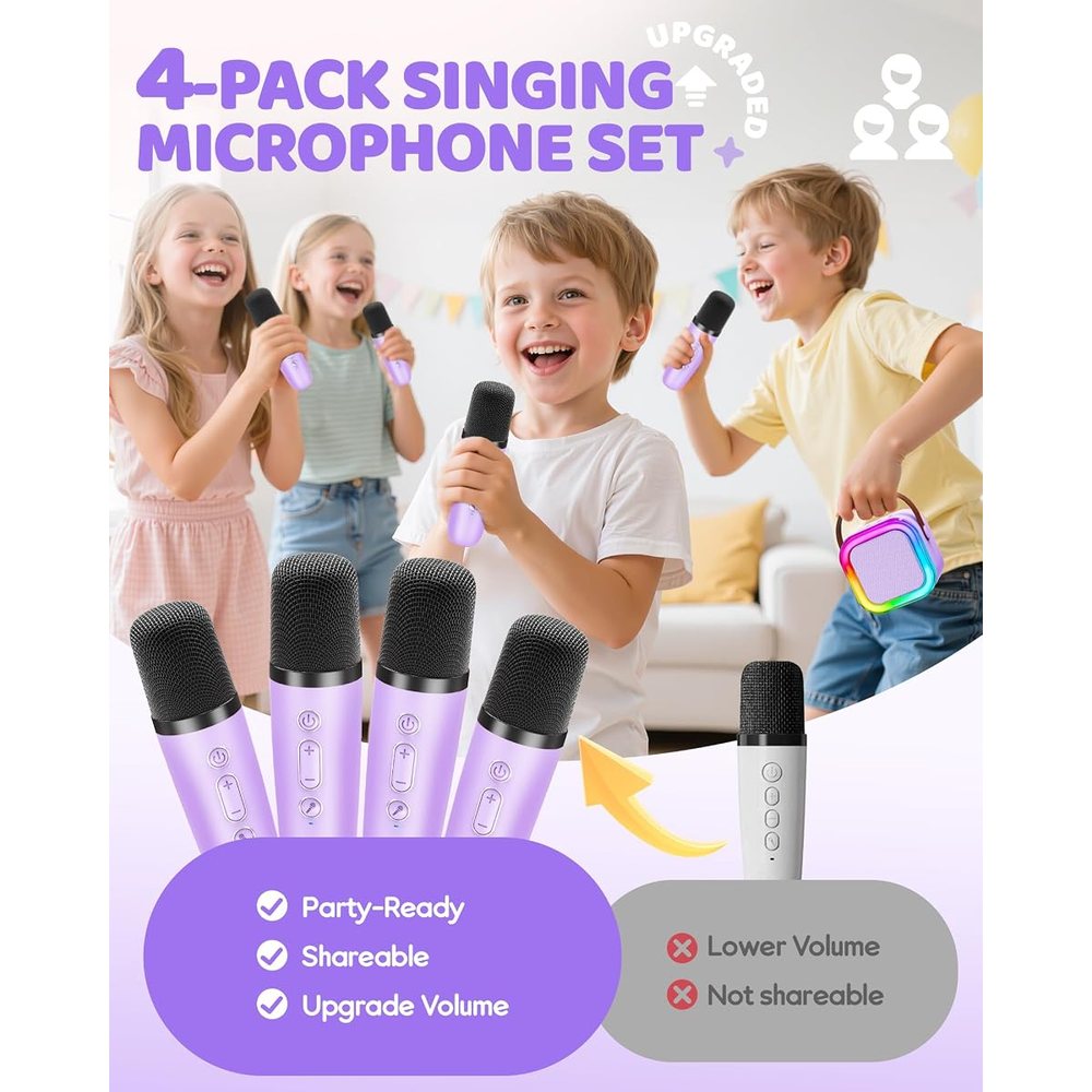 IROO Mini Karaoke Machine, Lavender, 4 Wireless Mics, view 3