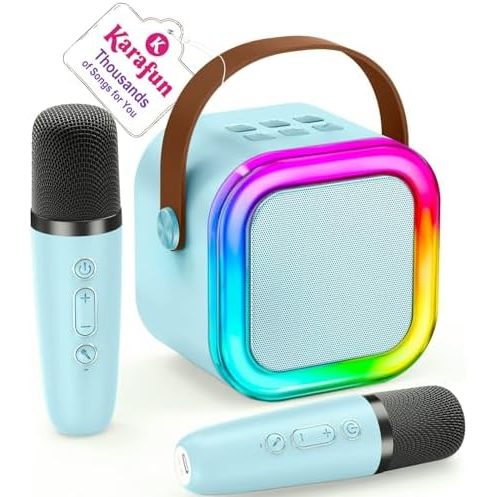 IROO Mini Karaoke Machine, Light Blue, 2 Wireless Mics