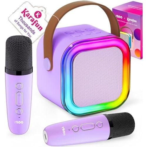 IROO Mini Karaoke Machine, Light Purple, 2 Wireless Mics