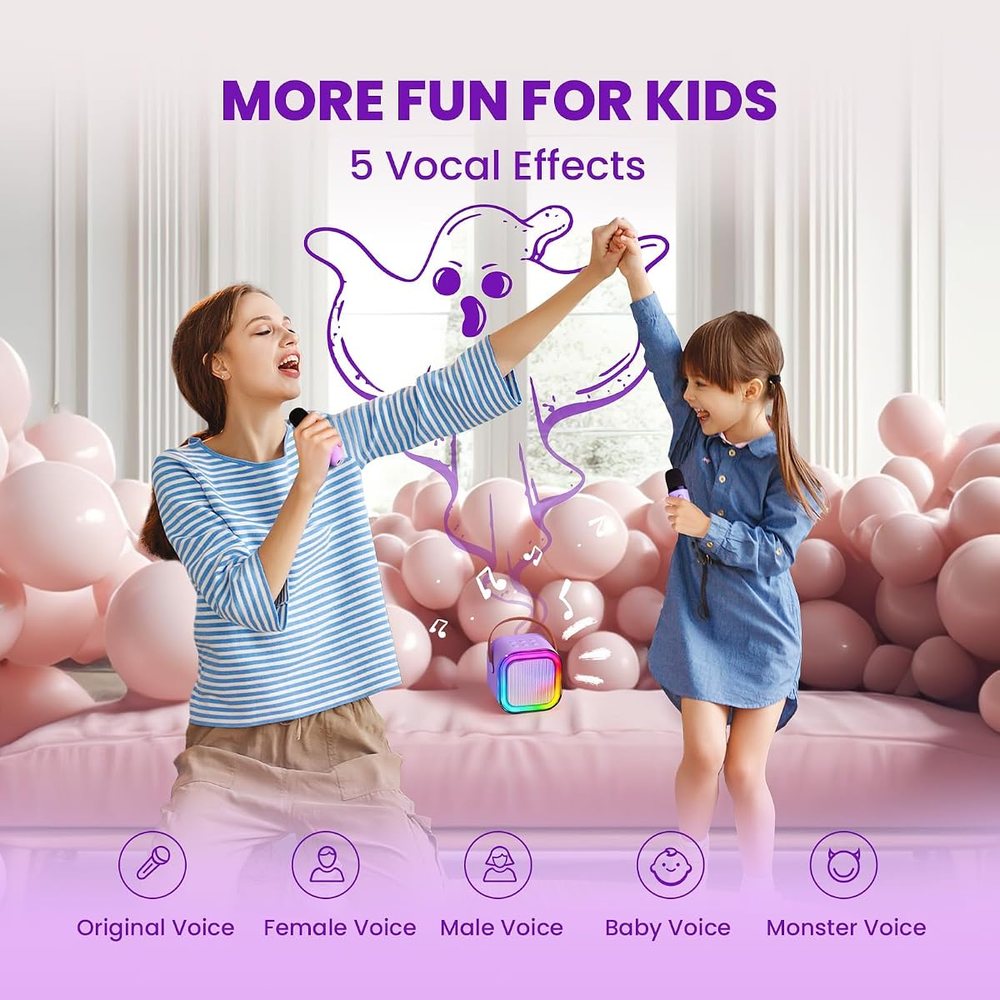 IROO Mini Karaoke Machine, Light Purple, 2 Wireless Mics, view 3