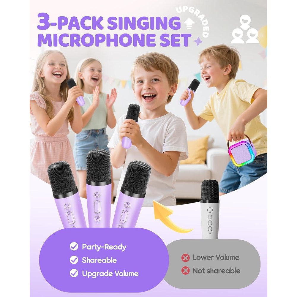 IROO Mini Karaoke Machine, Lilac, 3 Wireless Mics, view 3