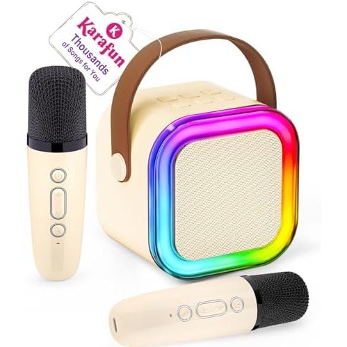 IROO Mini Karaoke Machine, Off-White, 2 Wireless Mics