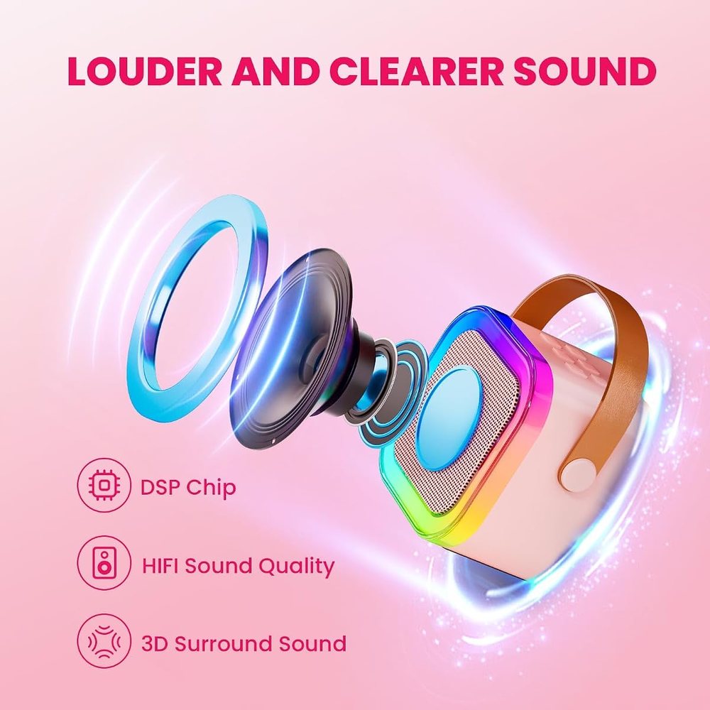 IROO Mini Karaoke Machine, Pink, 2 Wireless Mics, view 3