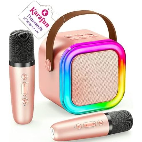 IROO Mini Karaoke Machine, Rose Gold, 2 Wireless Mics