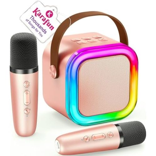 IROO Mini Karaoke Machine, Rose Gold, 2 Wireless Mics