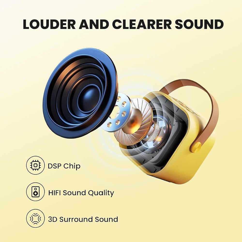IROO Mini Karaoke Machine, Yellow, 2 Wireless Mics, view 3