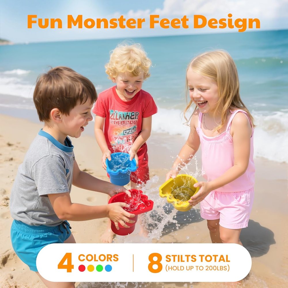 IROO Walking Stilts for Kids, 4 Pairs, Orange and Blue Monster Feet, view 2